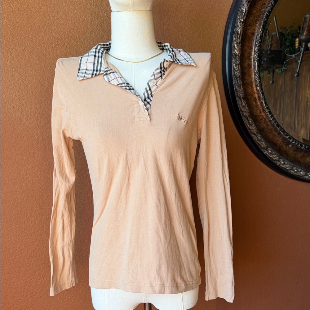 Burberry Long Sleeve Top with Plaid Collar